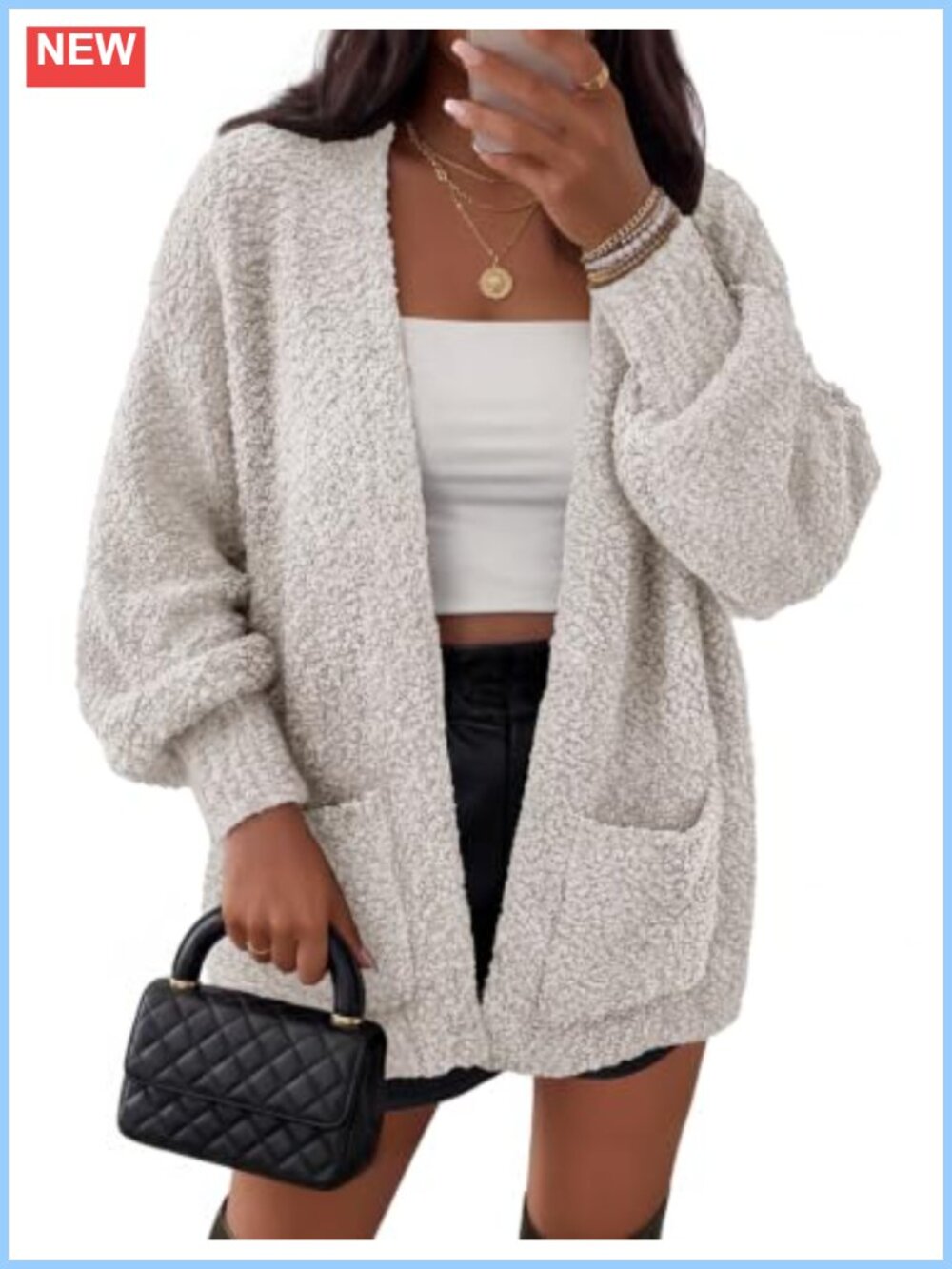 Women's Fuzzy Oversized Sherpa Chenille Cardigan with Pockets